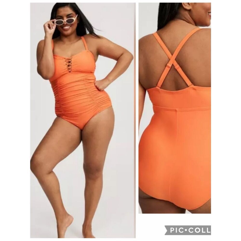 torrid Bright Orange One-Piece Swimsuit with Lace-Up Front size 6